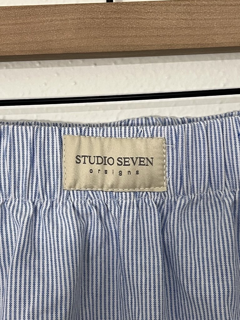 Studio Seven Designs Women’s Striped Pants Blue/White Cotton Elastic Waist Small — image 4 of 8